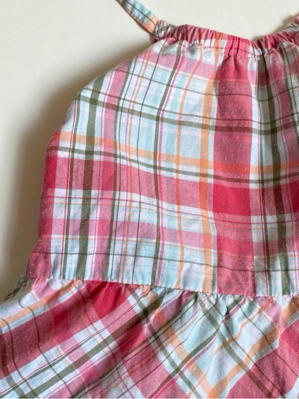 Y2K girls pink plaid cotton halter dress